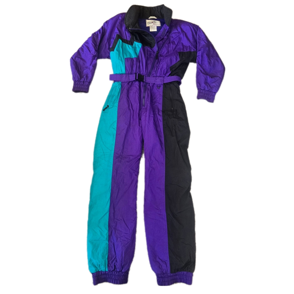 ORIGINAL VINTAGE 1980's Womens Snow Ski Suit With Shoulder Pads!